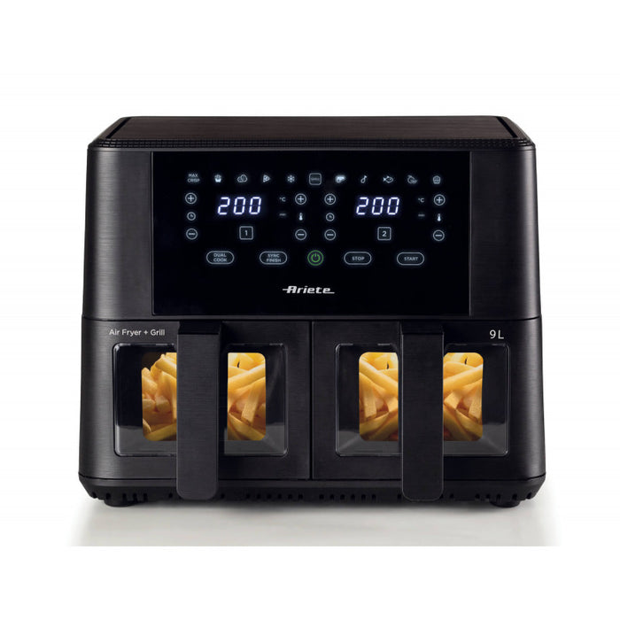 Ariete Dual Air Fryer 9L, 2400W, Black/ Pink Gold, Window Door