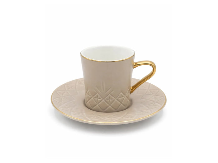 Dorsh Regency Beige 12 Pcs Coffee Cup Set Gold Handle and Rim