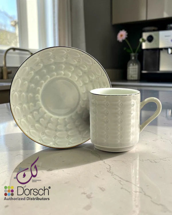 Dorsh Pearl 12 Pieces Coffee Cups Set Gold Rim