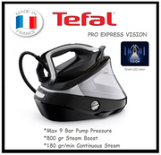 Tefal Pro Express Vision. W. 9 Bar. Min. Min. Durilium Airglide. Anti Scale. Auto Off