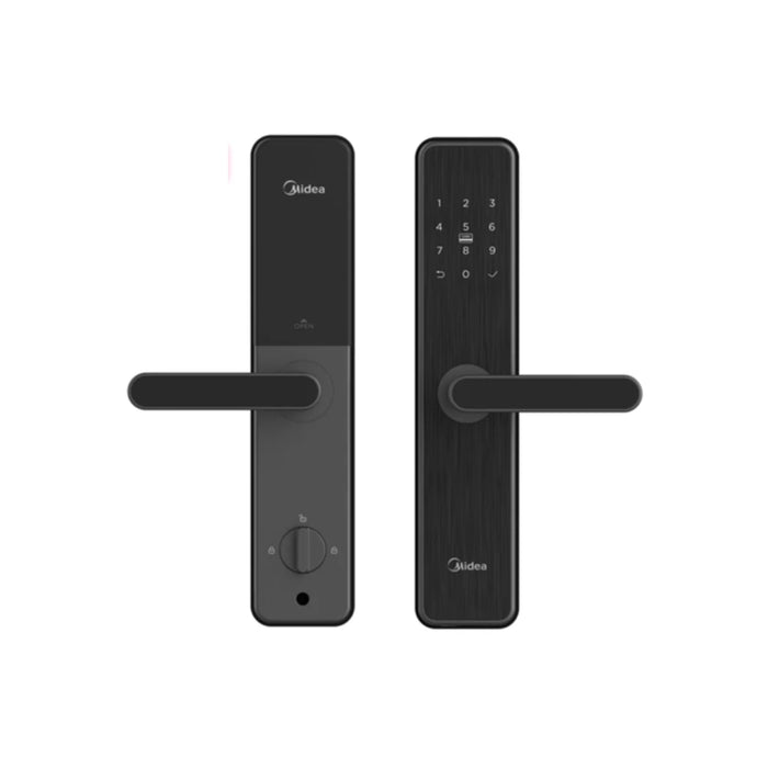 Midea Smart Fingerprint Door Lock - Black Access Methods: Fingerprint, Password, Mechanical Key Capacity：50 Fingerprints & 25 User Passwords Password Digits: 6 to 12 Digits Power Supply: DC6V, 4*1