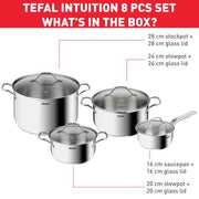 Tefal Intuition G6 SS - Set 8 Pces (saucepan 16+lid, Stewpot 20/24+lid, Marmite 28+lid)